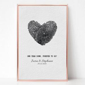 First Year Wedding Anniversary Print "Fingerprints crossed"